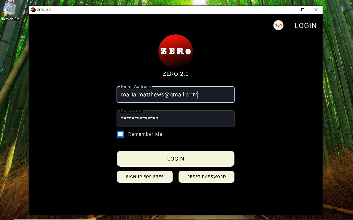 ZER0 2.0 login page