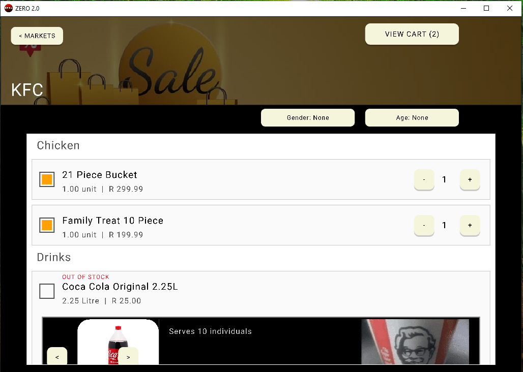 ZER0 2.0 marketplace page