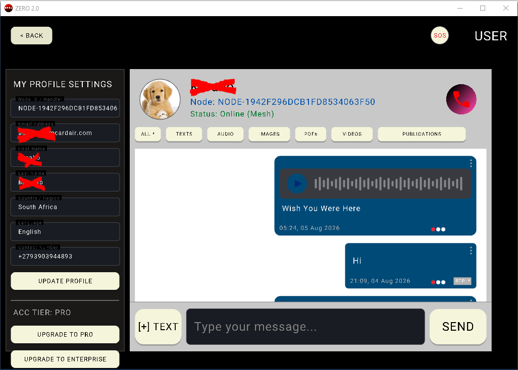 ZERO 2.0 users and profile settings page