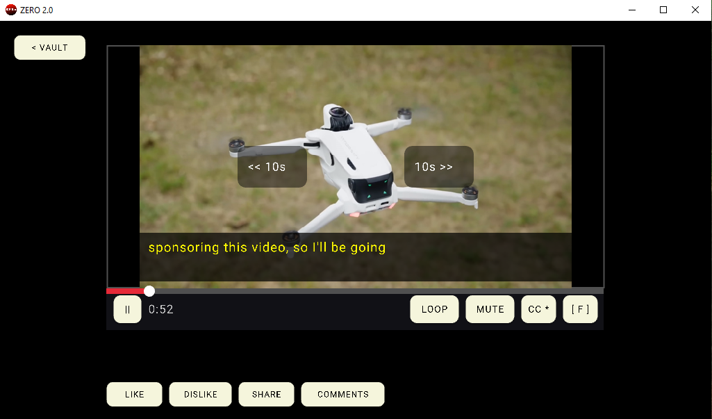 ZERO 2.0 landscape and potrait videos player page